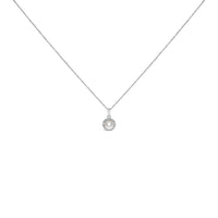 10K White Gold 5MM Cultured Pearl and Diamond Accent Halo Pendant Necklace