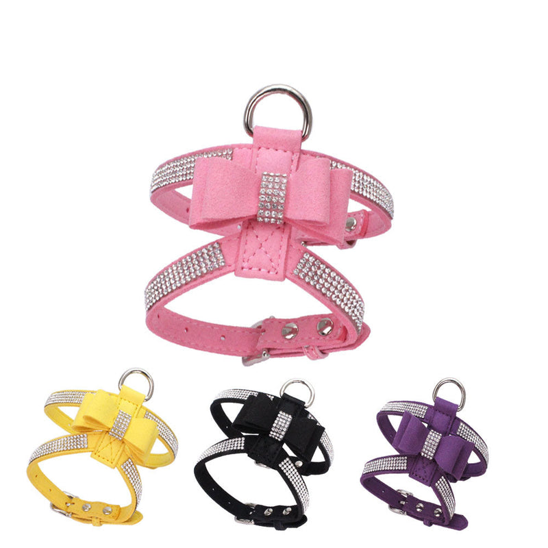 Suede Dog Harness & Leash Set – Rhinestone Bow, Soft & Elegant-Pet Collars & Leashes-BIG FRENCHIES-Jane's Pet Boutique