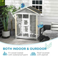 PawHut 64.5 Wooden Bird Cage Aviary, Flight Cage With 4 Perches, Nest And Slide-Out Tray For Indoor Outdoor, GrayMultipl