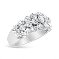 10K White Gold 2 1/2 Cttw Round Natural Diamond 3 Row Band Ring (I-J Color, I1-I2 Clarity) - Ring Size 7