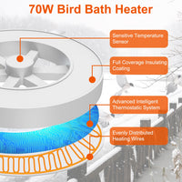 70W Bird Bath Heater For Outdoors Winter Heated Bird Bath Deicer Waterproof Aluminum Alloy Water Heater With Thermostat 