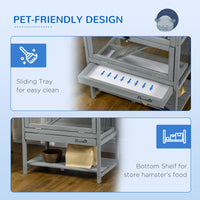 Wooden Hamster Cage with Storage Shelf, Large Rat Mouse Habitat Including Seesaw, Small Animal Cage with Sliding Tray, W