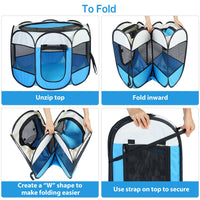Pink-Blue Options -- 1Pc Portable Foldable Pet Tent Exercise Pen Kennel Removable Zipper Top And Bottom Water Resistant 