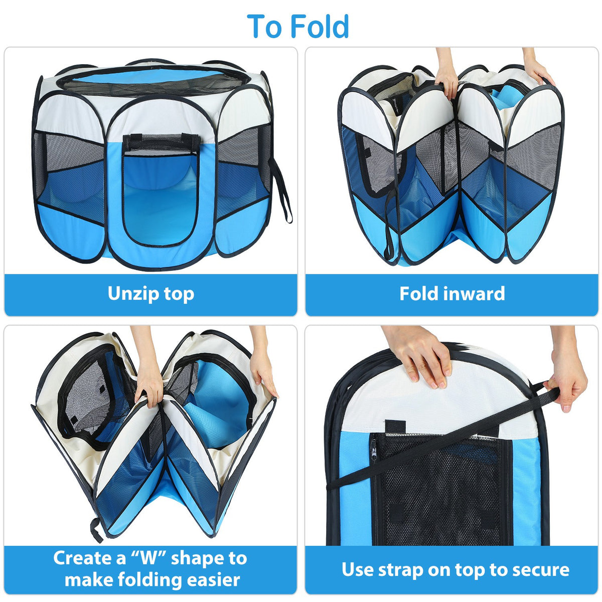 Pink-Blue Options -- 1Pc Portable Foldable Pet Tent Exercise Pen Kennel Removable Zipper Top And Bottom Water Resistant 