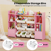 56 inch Large Toy Storage Organizer with 8 Removable Bins and Bookshelf