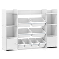 56 inch Large Toy Storage Organizer with 8 Removable Bins and Bookshelf