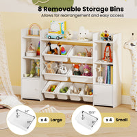 56 inch Large Toy Storage Organizer with 8 Removable Bins and Bookshelf