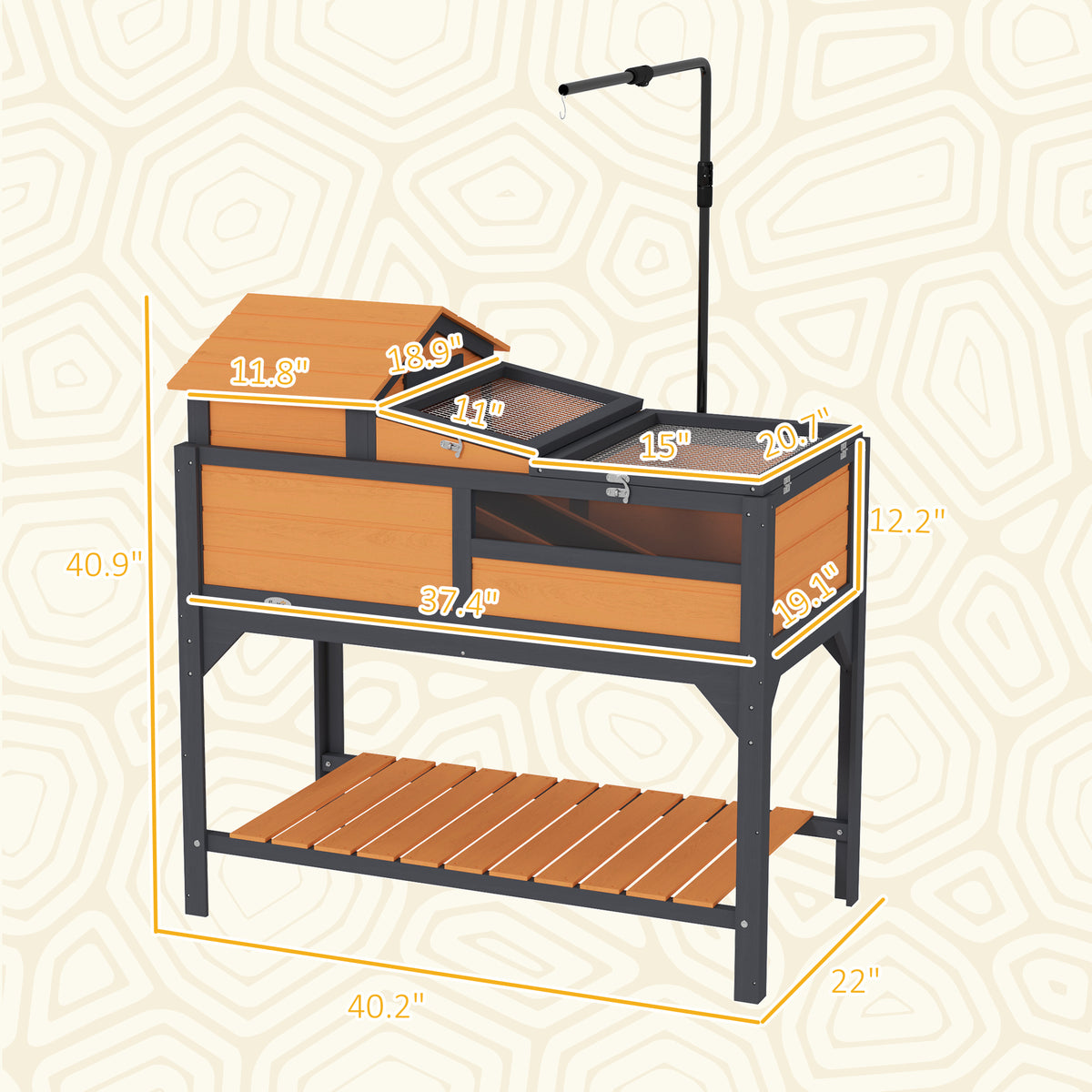 Tortoise Enclosure Tortoise House w/ Adjustable Lamp Holder, Storage Shelf, Removable Main House, Openable Lid, Yellow