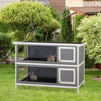 PawHut 54 2-Story Large Rabbit Hutch Bunny Cage Wooden Pet House Small Animal Habitat With Lockable Doors, No Leak Tray 