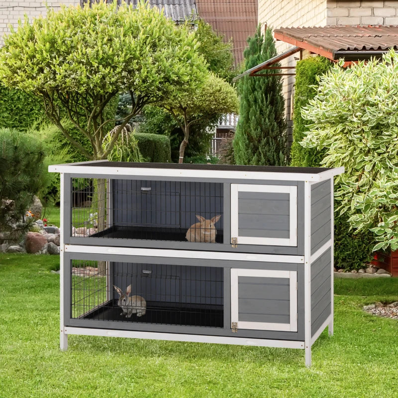 PawHut 54 2-Story Large Rabbit Hutch Bunny Cage Wooden Pet House Small Animal Habitat With Lockable Doors, No Leak Tray 