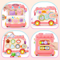 Baby Activity Bus Toy Set 6-in-1 Multifunctional Musical Learning Bus Includes Mini Car & Building Blocks Early Educatio