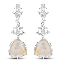 15.97 Carat Genuine Golden Rutile And White Topaz .925 Sterling Silver Earrings