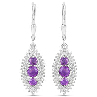 3.60 Carat Genuine Amethyst and White Topaz .925 Sterling Silver 3 Piece Jewelry Set (Ring, Earrings, and Pendant w/ Chain)