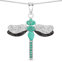 1.87 Carat Genuine Zambian Emerald and White Topaz .925 Sterling Silver Pendant