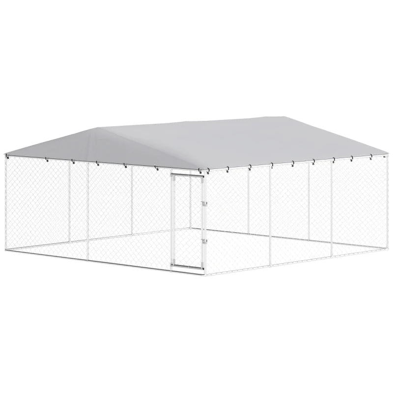 7' Dog Kennel Outdoor For Small Medium Large Dogs With Waterproof Roof, Silver Multiple Packages