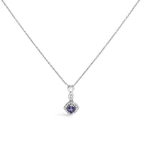 10K White Gold Blue Purple Tanzanite and Diamond Accent Cushion Drop Pendant Necklace - 18" Inches