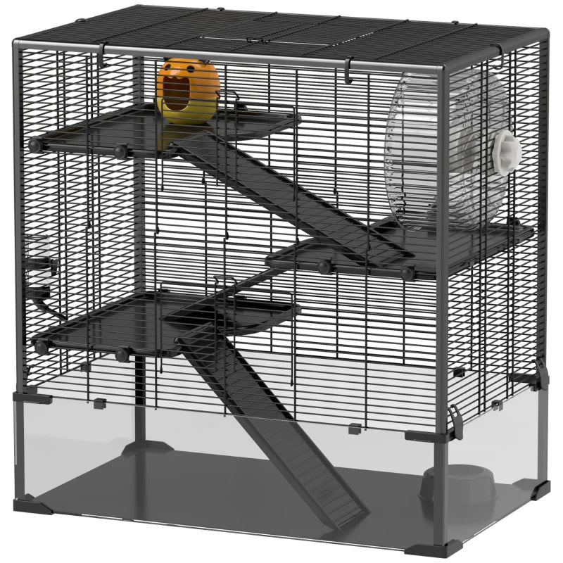 4 Tier Hamster Cage With Deep Tempered Glass Bottom, Running Wheel, Hut, Water Bottle, Food Dish