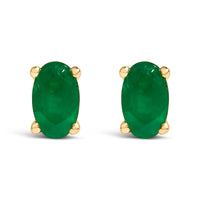 14K White Gold 5x3 MM Oval Green Emerald Solitaire Stud Earrings