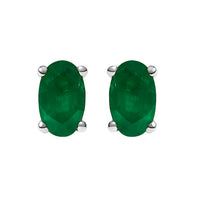 14K White Gold 5x3 MM Oval Green Emerald Solitaire Stud Earrings