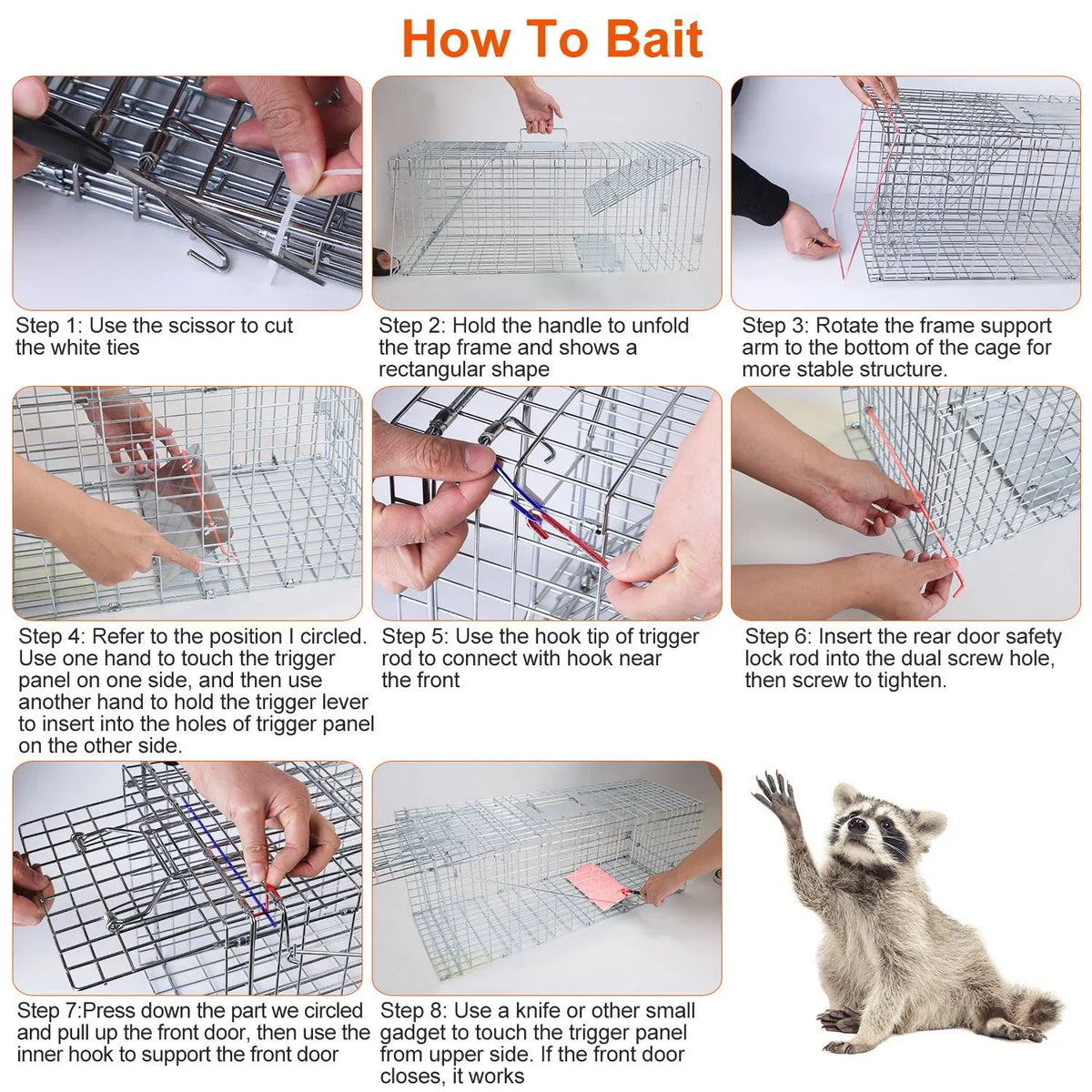 Humane Animal Trap Cage (30.51x11.02x11.81in) - Galvanized Sturdy Wire Mesh, Sensitive Trigger & Dual Doors, Handle Guar