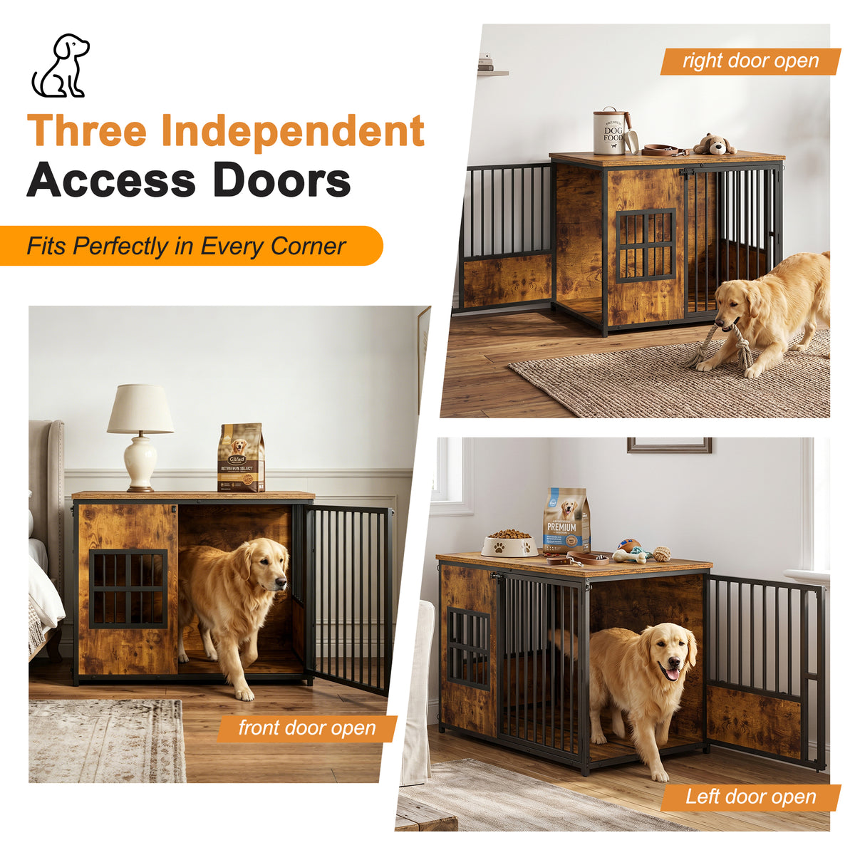 Wooden Dog Crate Furniture, Large Dog Kennel with Storage Top, Indoor Pet Cage