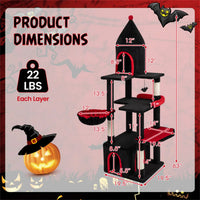 Gothic 5-Level Cat Tree 63" Tall with Sisal Scratching Posts Black Red Cat Tower