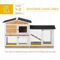 62" Rabbit Hutch, Wooden Bunny Hutch, Guinea Pig Cage, Small Animal Enclosure with Run Area, Removable Tray, Asphalt Roo
