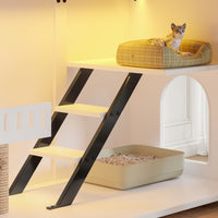 47.25 Large Cat Litter Box Enclosure With LED Light, Hidden Litter Box Furniture, Cat House With Stairs And Cat Scratchi