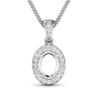 0.18 Carat Genuine White Diamond 14K White Gold Semi Mount Pendant - holds 8x6mm Oval Gemstone