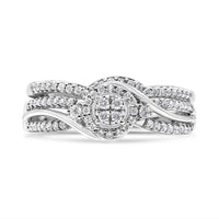 .925 Sterling Silver 1/3 Cttw Composite Diamond Frame Bypass Bridal Set Ring and Band (I-J Color, I2-I3 Clarity) - Ring Size 7