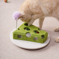 Cat Puzzle Toy With Ball And Spring-loaded Wand Felt Indoor Cat Toy Box Suction Cup Base Treat Puzzle Helps Cats Play In