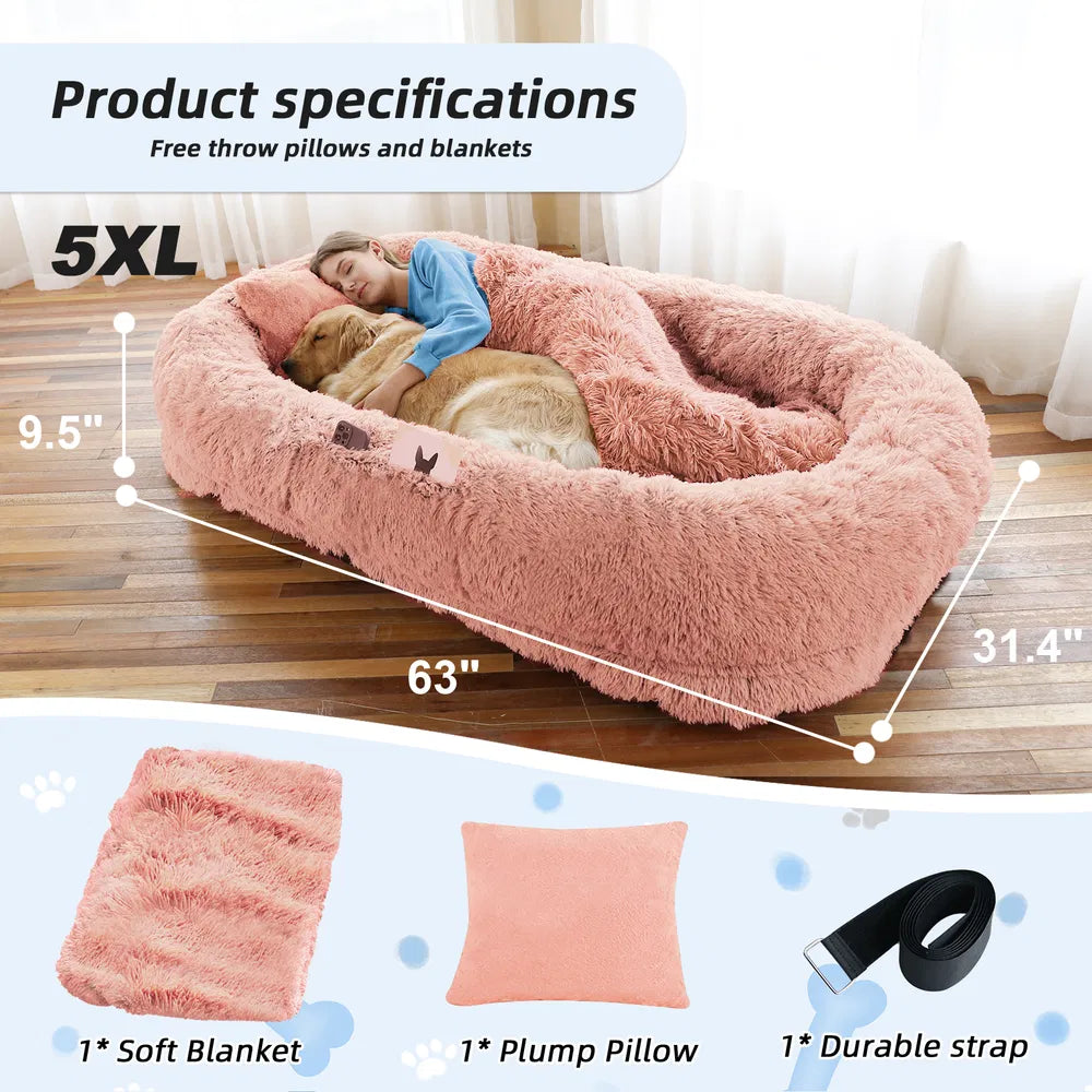 Human Dog Bed, Large Size Fits You And Pets, Washable Faux Fur Dog Bed For People Doze Off, Napping Orthopedic Dog Bed, 