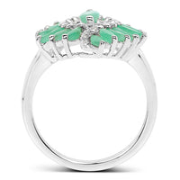 1.63 Carat Genuine Emerald and White Zircon .925 Sterling Silver Ring