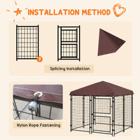 4.6 x 4.6 x 5 Dog Kennel Outdoor with Waterproof Canopy, Large Door