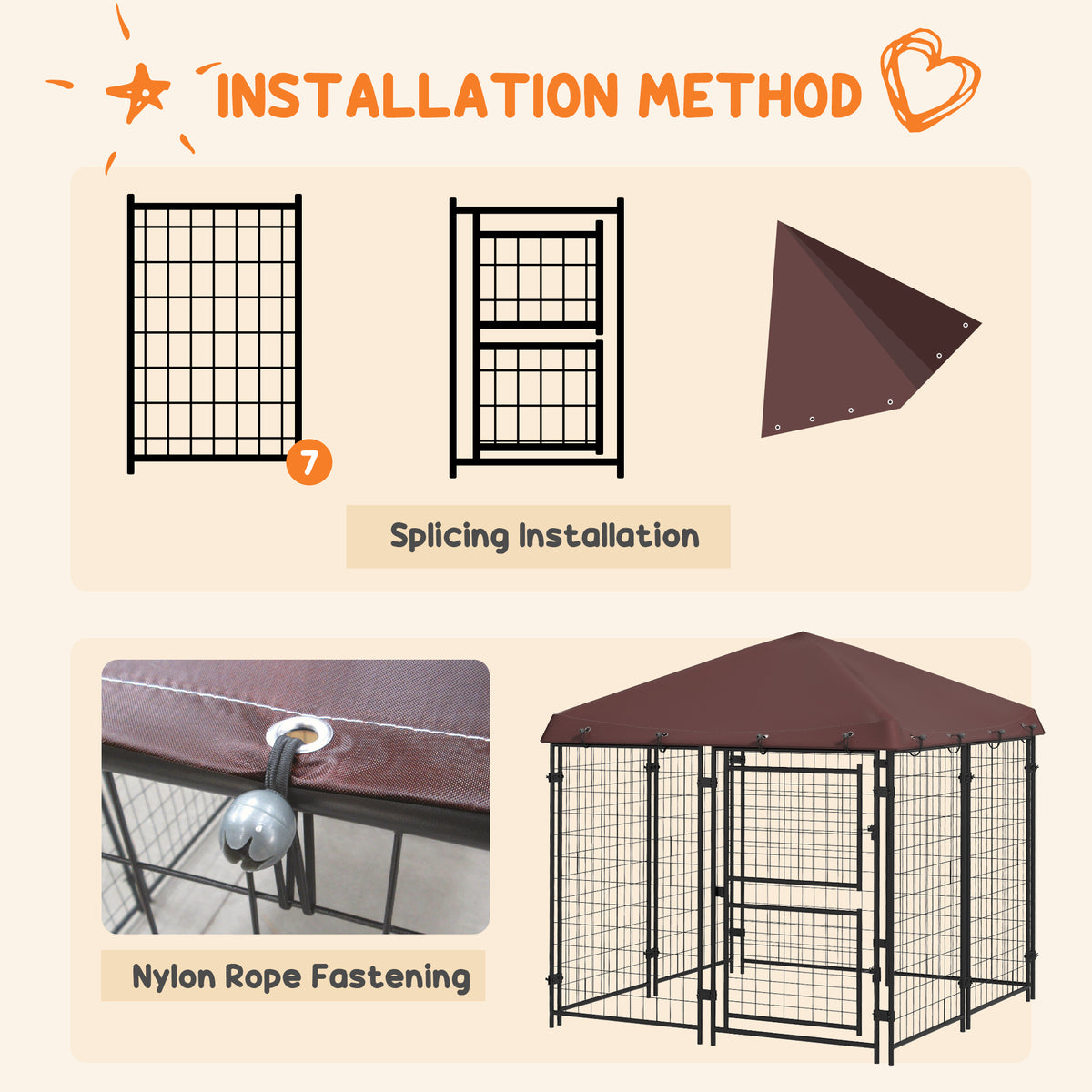 4.6 x 4.6 x 5 Dog Kennel Outdoor with Waterproof Canopy, Large Door