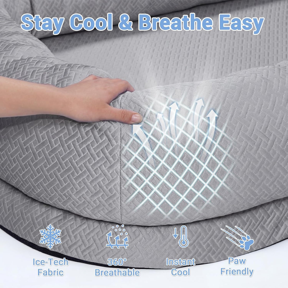 Cooling Human Dog Bed For Adults & Pets, Breathable Washable Floor Lounger, 72 In X 41 In X 12 In, Glacier Grey, Perfect
