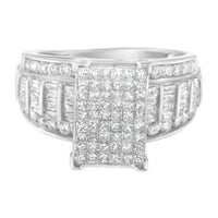14K White Gold 2.0 Cttw Mixed-Cut Diamond Rectangle Invisible-Set Composite Cluster Ring with Bar- and Channel-Set Band (H-I Color, SI2-I1 Clarity) - Size 5