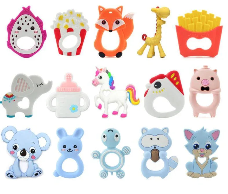 Baby Teethers Cartoon Animal Baby Teething Toy Penguin Silicone Teether Unicorn Pendant Raccoon Accessories - BIG FRENCHIES