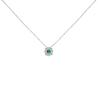 14K White Gold 3.8 MM Green Emerald and 1/3 Cttw Diamond Composite Halo 18" Pendant Necklace (F-G Color, VS2-SI1 Clarity)