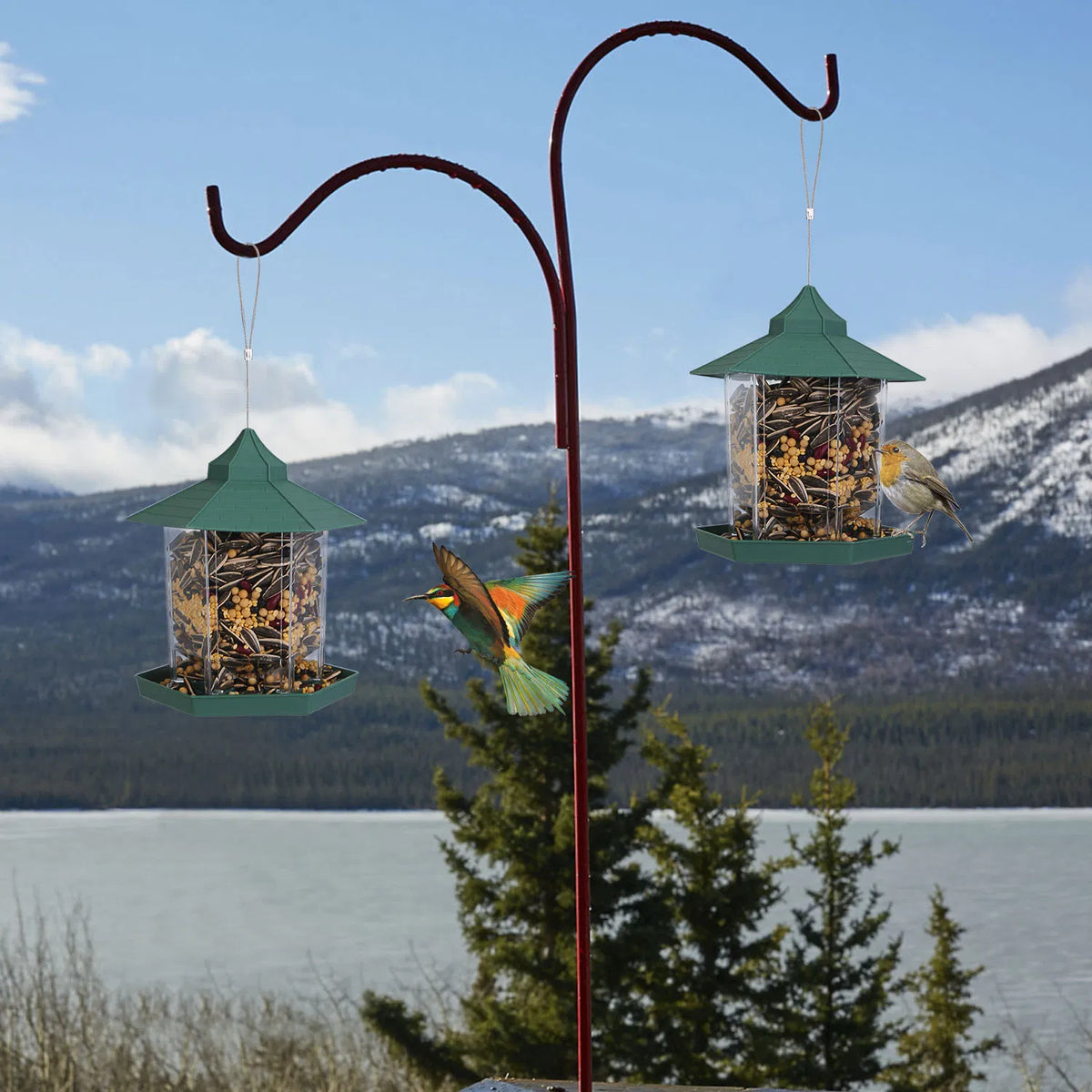 Hanging Gazebo Wild Bird Feeder Outdoor Bird Seed Station with Large Capacity 6 Feeder Ports for Garden Patio Park Weath