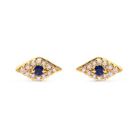 10K Yellow Gold Blue Sapphire and Diamond Accent Evil Eye Stud Earring (H-I Color, I1-I2 Clarity)