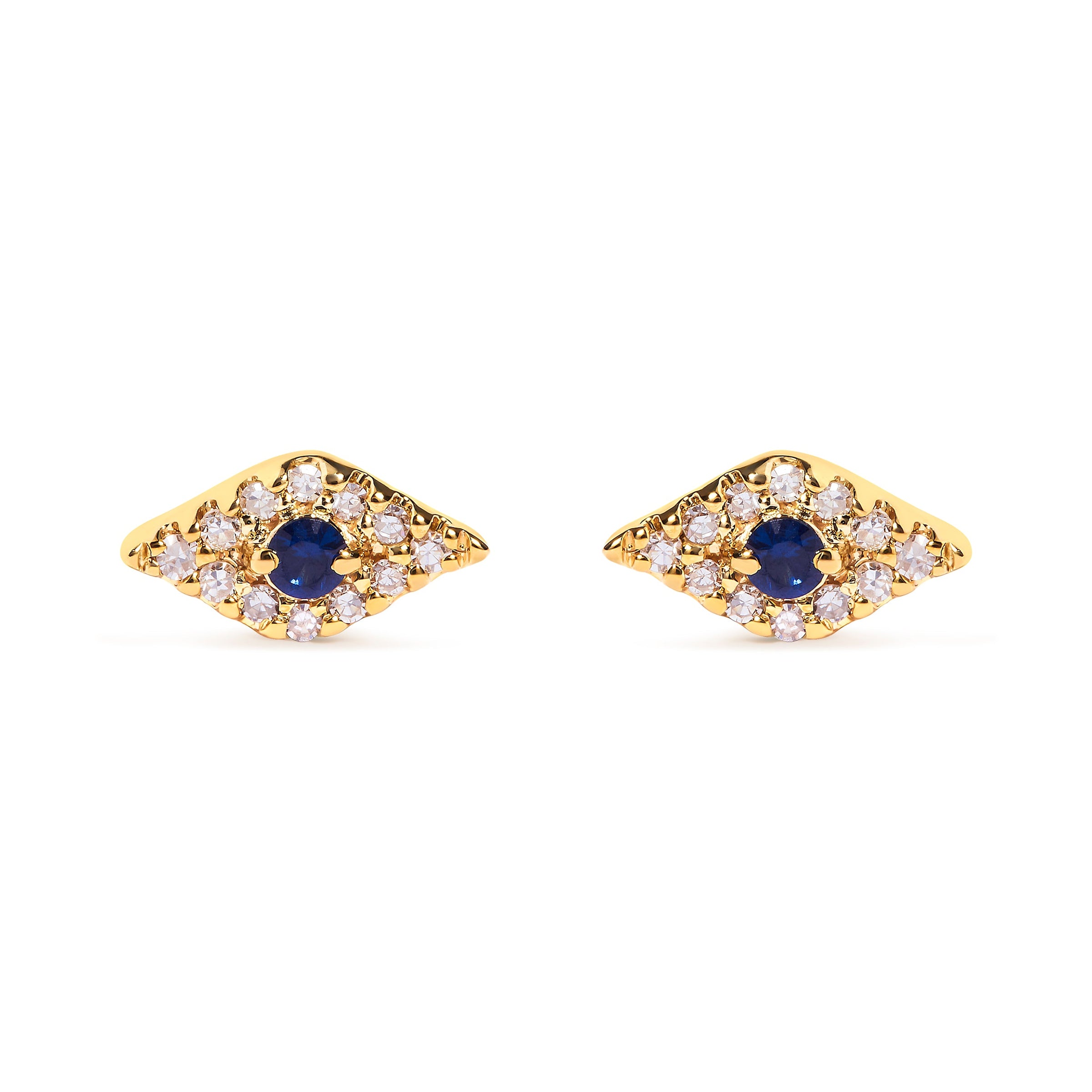 10K Yellow Gold Blue Sapphire and Diamond Accent Evil Eye Stud Earring (H-I Color, I1-I2 Clarity)