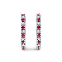 10K White Gold Alternating Diamond and Red Ruby Huggy Hoop Earrings (I-J Color, I1-I2 Clarity)