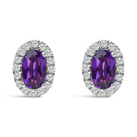 10K White Gold 5x3 MM Oval Purple Amethyst and Diamond Halo Stud Earrings (I-J Color, I1-I2 Clarity)