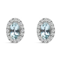 10K White Gold 5x3 MM Oval Purple Amethyst and Diamond Halo Stud Earrings (I-J Color, I1-I2 Clarity)