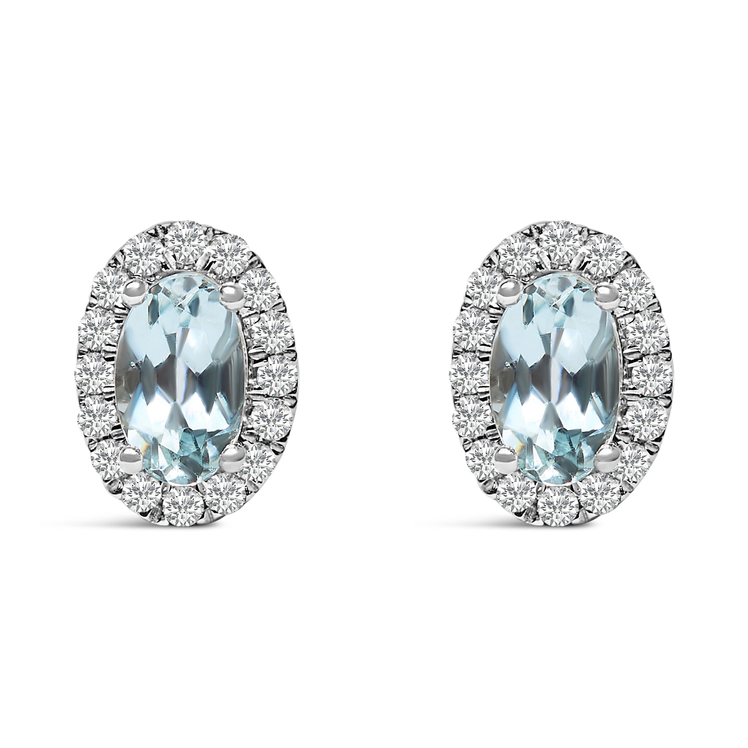 10K White Gold 5x3 MM Oval Purple Amethyst and Diamond Halo Stud Earrings (I-J Color, I1-I2 Clarity)