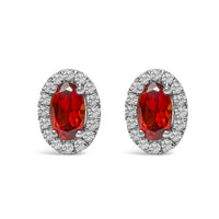 10K White Gold 5x3 MM Oval Purple Amethyst and Diamond Halo Stud Earrings (I-J Color, I1-I2 Clarity)