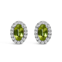 10K White Gold 5x3 MM Oval Purple Amethyst and Diamond Halo Stud Earrings (I-J Color, I1-I2 Clarity)