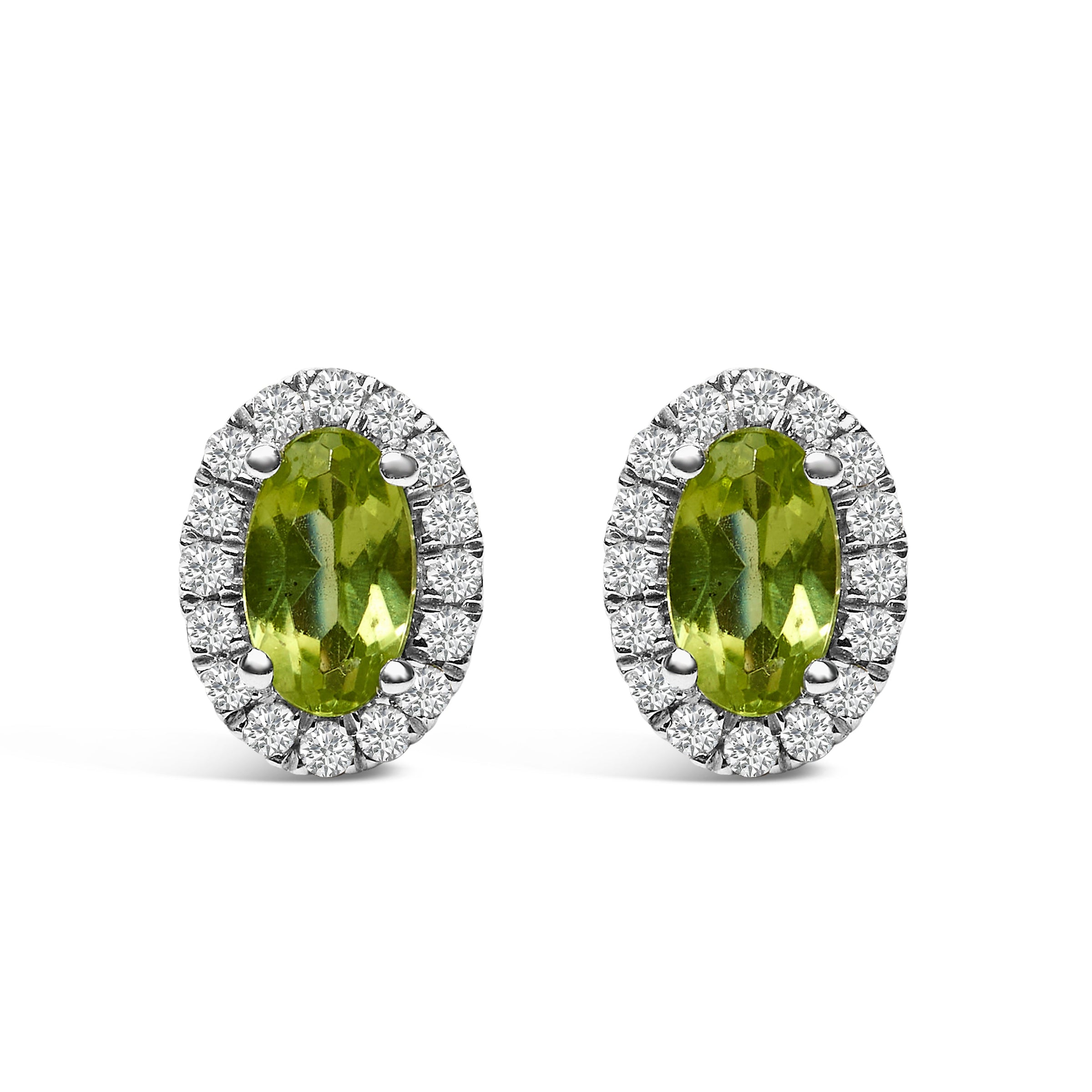 10K White Gold 5x3 MM Oval Purple Amethyst and Diamond Halo Stud Earrings (I-J Color, I1-I2 Clarity)