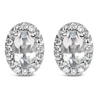 10K White Gold 5x3 MM Oval Purple Amethyst and Diamond Halo Stud Earrings (I-J Color, I1-I2 Clarity)